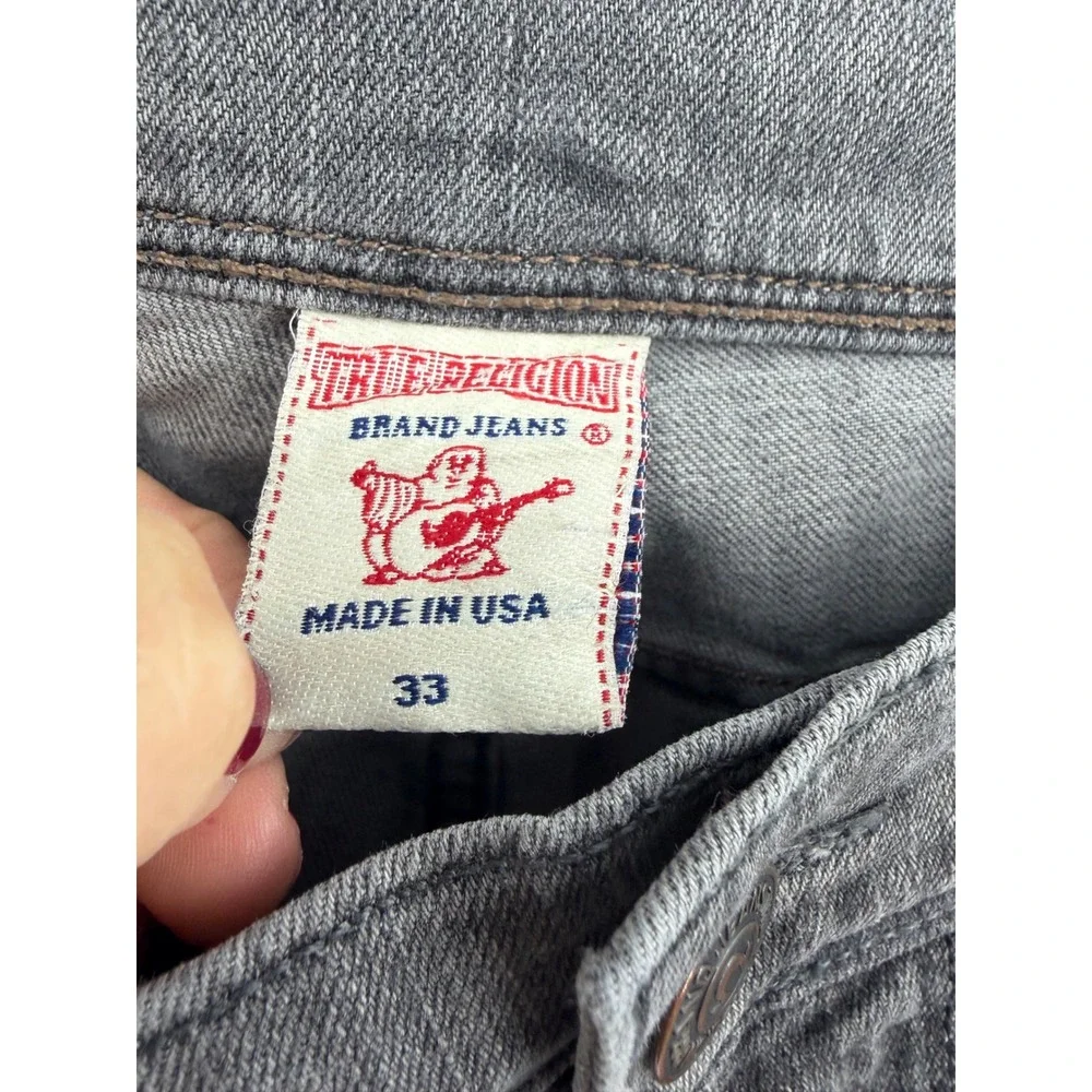 True Religion Danny Straight Jeans Mens 33 Gray Faded Whiskered MAXT36U24